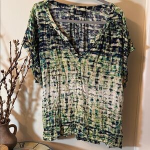 a.n.a Green and Blue Patterned V-Neck Blouse